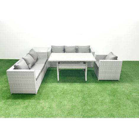 Fimous 5 Stücke Rattan Garten Sofa Set mit Kissen Terrassen Gartenmöbel Sets mit Sessel Esstisch Beistelltisch (1/5)