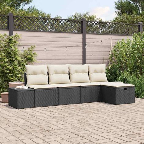 Gartensofa-set mit Kissen 5 pcs Poly-Rattan