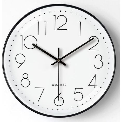 Geräuschlose 12-Zoll-Wanduhr – Kein Ticken – Moderne runde, batteriebetriebene Quarzuhr für Büro, Klassenzimmer, Schule (Schwarz)