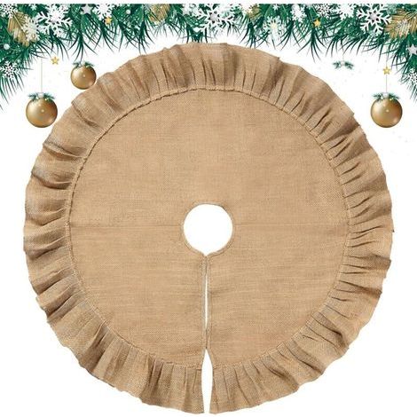 Jupe de Sapin de Noël en Toile de Lin Jupe d'arbre de Noël Plissée Couvre-Pied de Sapin avec Garniture à Volants Décorations de Automne Rustiques pour Fête d'hiver (80 cm) (1/5)