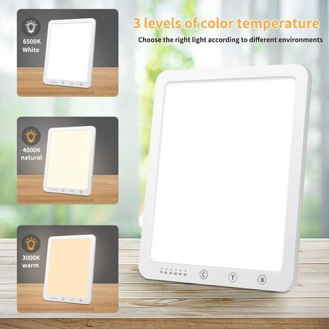 Lampe de lumière du jour de 10000 lux,avec température de couleur,luminosité et minuterie réglables,commande tactile,sans lampe de thérapie UV