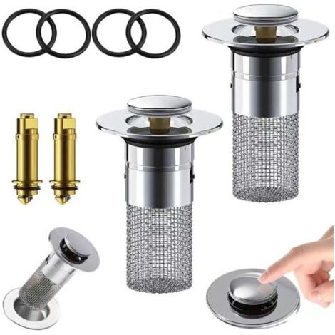 BUNTHAUS 2 Pièces Bonde de lavabo Pop Up Universel, Filtre de vidange en Acier Inoxydable, Bouchon de lavabo Anti-colmatage avec Crépine pour Baignoire, Cuisine, Lavabo