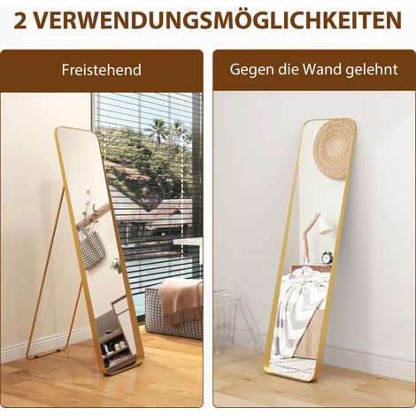 Miroir pleine longueur autoportant inclinable cadre métal MDF 160x40 cm doré (1/5)