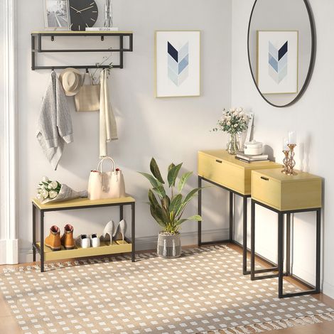 Mesa Consola con Cajón Consola Auxiliar Moderna Mesa de Entrada con Patas de Acero para Pasillo Salón 80x30x76cm Natural (1/5)