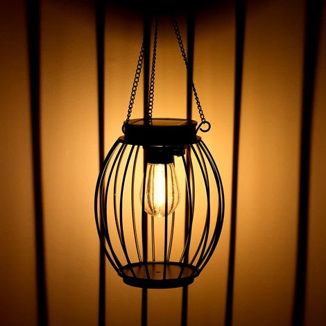 Ortviai Lanterne solaire suspendue en métal noir IP65, 1 pièce, lumière chaude blanche, idéale pour jardin, terrasse et allée