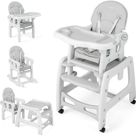 COSTWAY Seggiolone Pappa per Bambini 3 in 1, Seggiolone per Neonati con Vassoio Rimovibile, Cuscino, Schienale Regolabile e Cintura di Sicurezza a 5 Punti, 6-36 Mesi, Capacità 20 kg (Grigio) (1/5)