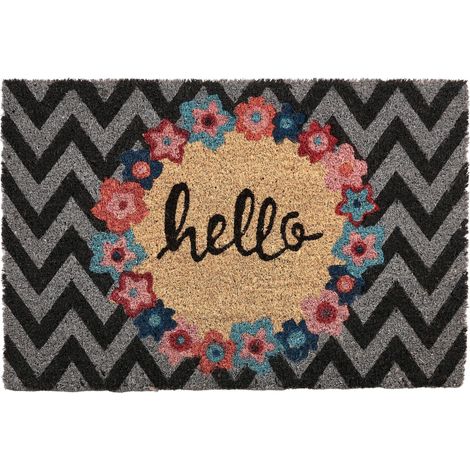 Paillasson d'Intérieur Moderne Texte de Bienvenue 40 x 60 cm Support Antidérapant PVC Motif Chevron Fibre Coco Multicolore Tahan (1/5)