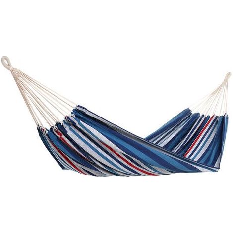 Hamac 210x150 cm charge max 300kg toile suspendu extérieur pour jardin camping couchette résistante aux intempéries Bleu (1/5)