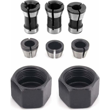 6 Pièces HSS Tête de Mandrin, 6 mm 6.35 mm 8 mm Tête adaptateur Convertisseur pour perceuses Machine de Gravure, pour rogneuse Menuiserie électrique Pince de routeur Titulaire +2 écrous (1/4)