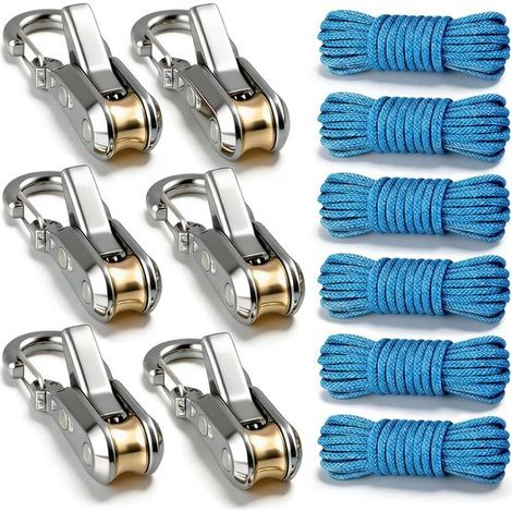 Tendeur de corde à 12 pièces avec rouleaux, cliquet pour corde, tendeur robuste pour paracorde, cliquet de 52 kg, cliquet réglable, outil de fixation de corde sans nœud (1/5)