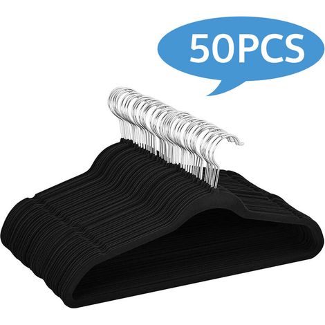 Lot de 50 Cintres à Vêtement - En Velours - Noir (1/5)