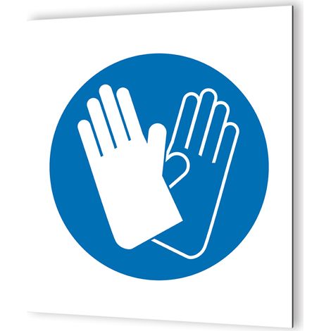 Pictogramme d'Obligation Gants de Sécurité - Panneau Dibond Blanc - 20x20 cm, Impression UV, Fabrication Française (1/5)