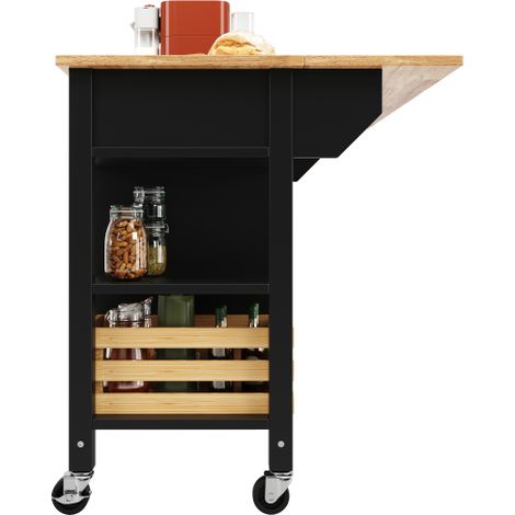 Îlot de cuisine moderne / Meuble de cuisine / Buffet de salle à manger / Desserte — Desserte effet bois / Buffet — Table à manger multifonction avec panier de rangement en pin, Noir (1/5)