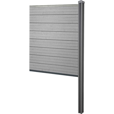 WPC-Sichtschutz Savoie, Zaun Windschutz, WPC-Pfosten zum Einbetonieren Erweiterungselement schmal, 98cm grau