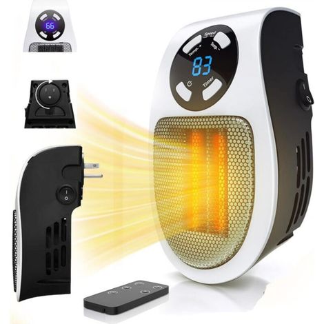 Mini 350W auxiliary heater with temperature detection, remote wall plug, like on TV, with adjustable thermostat and timer. (1/5)