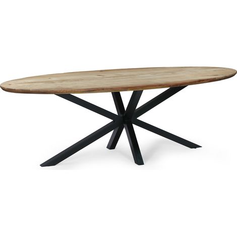 Table à manger ovale 240x100x76 cm en manguier naturel et métal noir