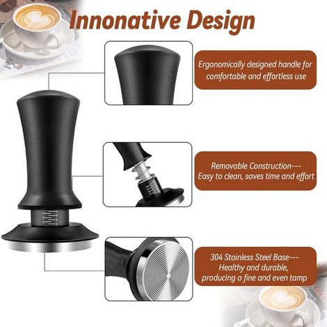 Prensador de café, Prensador manual, Prensador, Con resorte calibrado, 100% plano, para cesta de portafiltro Breville serie 54 mm (53 mm, negro) (1/5)