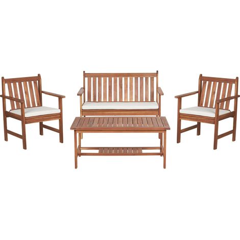 Lounge Set mit Tisch 4-Sitzer ALTIDONA Akazienholz Cremeweiß