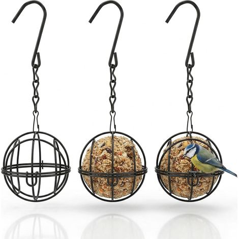 Lot de 3 supports de nourriture pour oiseaux - En métal - Avec chaîne - Support pour boules de maïs - Support pour boules de graisse - Pour balcon - Pour plantes sauvages du jardin - Mangeoire pour (1/5)