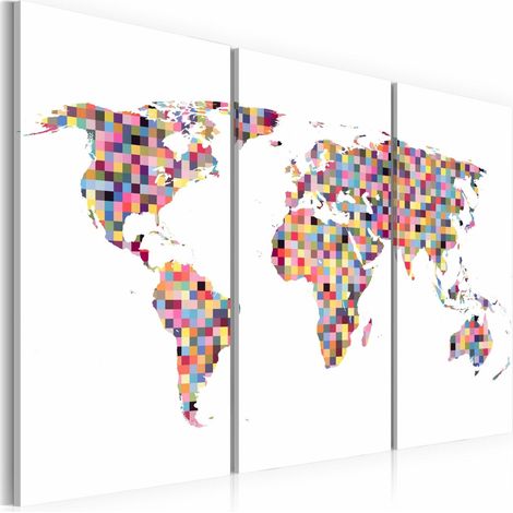 Tableau carte du monde en pixels - 90 x 60 cm (1/4)