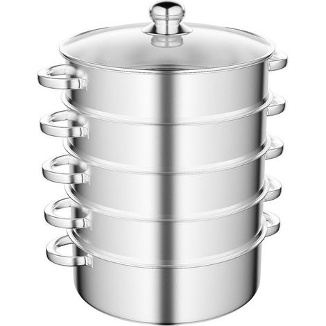 Ensemble de marmites à la Vapeur 5 Niveaux de 28cm, cuiseur à la Vapeur en Acier Inoxydable Faisant Cuire Une cocotte à la Vapeur (1/5)