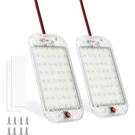 48 LEDs für den Fahrzeuginnenraum, superhelle weiße LED-Lichtleiste DC12V-85V 800LM mit Ein-/Ausschalter, universelle LED-Deckenleuchte für Wohnmobile/LKW/Boote/Transporter/Wohnwagen (2 Stück) (1/5)