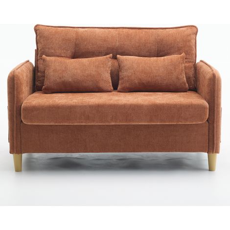 Canapé 2 places en tissu chenille marron avec accoudoirs et poches latérales, 127 cm (1/5)