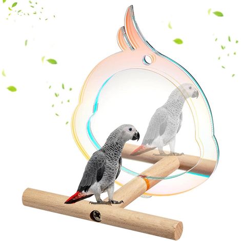 perchoir à Oiseaux,Cage Miroir Jouets avec perchoir en Bois - Jouets de Cage à Oiseaux pour Perruche, cacatoès, calopsitte, Conure, tourtereaux, Pinson, canaris (1/5)