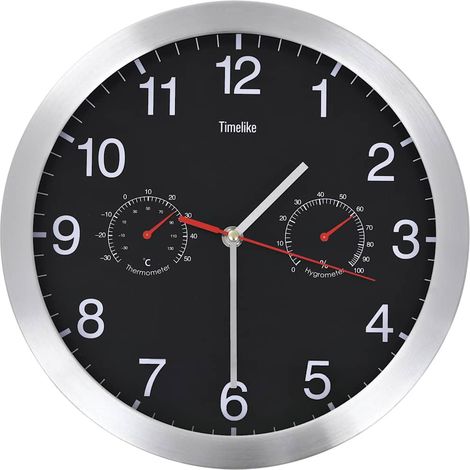vidaXL Reloj de pared de cuarzo higrómetro y termómetro 30 cm negro (1/2)