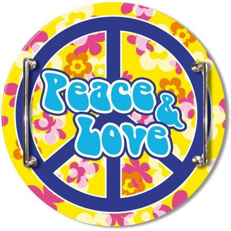 Grand plateau rond en verre jaune Peace and Love