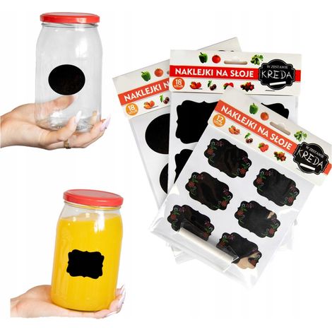 Etichette autoadesive a gesso per barattoli, bottiglie, vetro, 12 pezzi + gesso (1/5)
