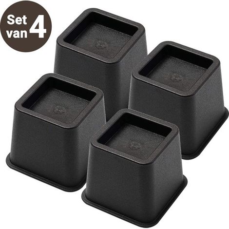 Lot de 4 rehausseurs de meubles – 8 cm – Noirs – 600 kg – Lit, table, canapé – Réglables (1/5)