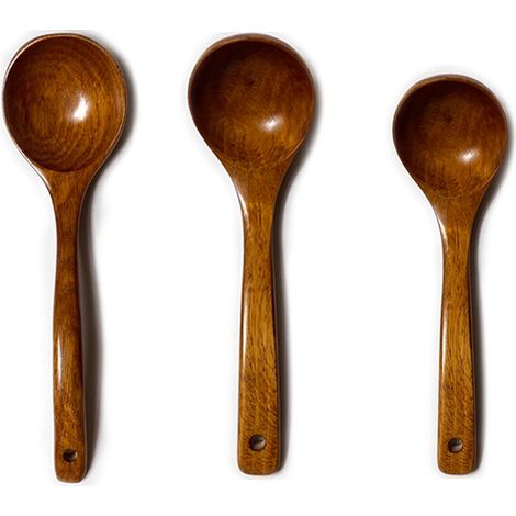 Cuillère À Soupe En Bois D'acacia - Lot De 3 Pièces - Pour Cuisinière Et Service De Table - Adapté Aux Casseroles Et Bols À Soupe (1/5)