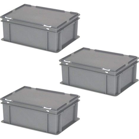 BRB 3 récipients avec couvercle au format européen, L x l x H 400 x 300 x 180 mm, contenu 16 l, poids 1,60 kg, gris