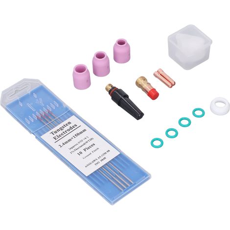 WIG-Brenner-Verbrauchsmaterialien-Set: Gaslinse, Düse, Glasbecher, Unterlegscheibe und Elektrode, Schweißzubehör. (1/5)