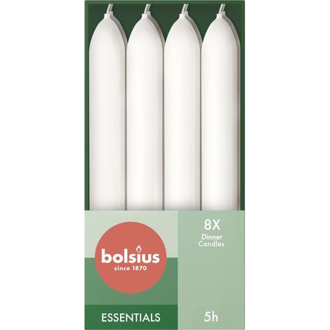 Bolsius Candele affusolate per cena – Bianco – Confezione da 8" – 17 x 2 cm – Lunga durata di 5 ore – Cera vegana naturale – senza gocciolamento – senza olio di palma (1/5)