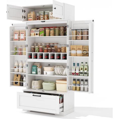Armoire de Cuisine Haute 180 cm Style Industriel, Meuble de Rangement sur Pied avec Casier à Vin, Tiroirs et Étagères Réglables, 80x40x180cm (1/5)