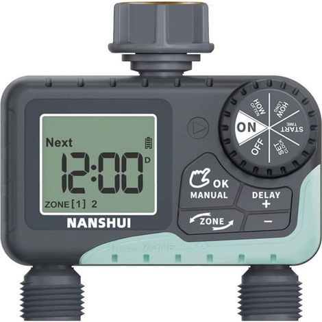 Programmateur d'arrosage 2 Voies,Fonction Manuel, Automatique et Rapide,Utilisation Simple,avec Affichage LCD,Temps d'arrosage Flexible pour Le Jardin et la Serre
