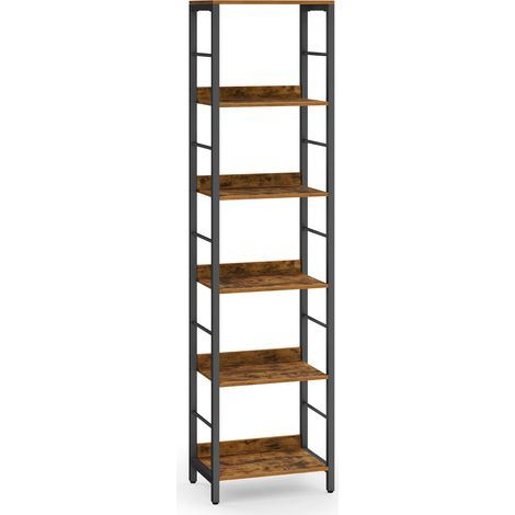 Vasagle – Bibliothèque 6 niveaux 30 x 40 x 178 cm – Panneaux arrière – Style industriel marron rustique et noir d'encre – Charge 15 kg par niveau