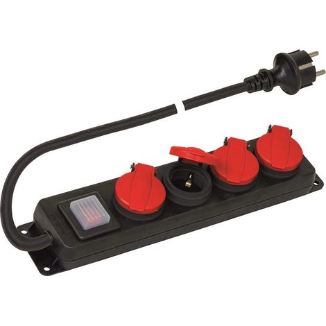 Prise Multiple pour extérieur IP44-4 Prises Schuko 16A avec couvercles de Protection et fiche 16A - Multiprise avec câble 1,5 m - multiprise avec Interrupteur (1/5)