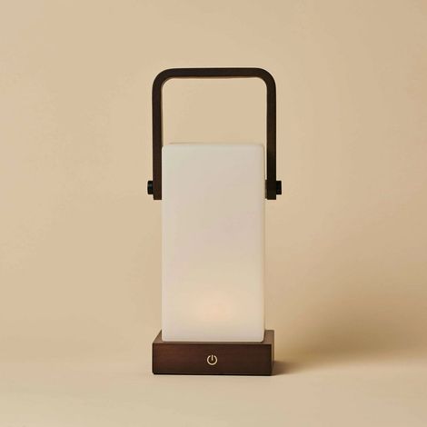 Lampe de table LED sans fil rechargeable en bois d'hévéa marron foncé IP44 Ø 17 x 37 cm - PANGIVO