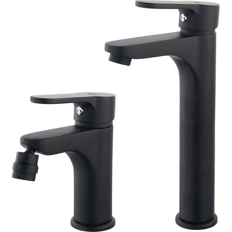 Coppia rubinetti bagno lavabo alto e bidet nero opaco serie Paco (1/5)
