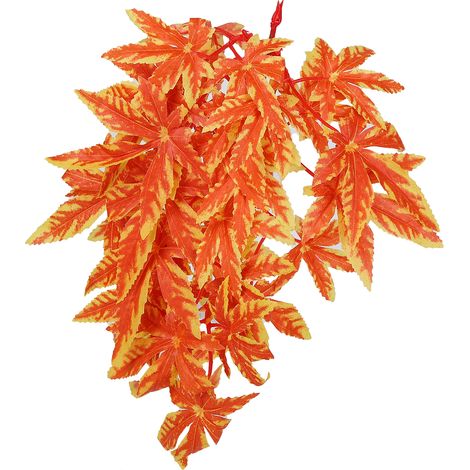 Feuillage artificiel pour terrarium, aquarium, décoration de réservoir à reptiles, liane colorée avec feuilles suspendues, orange T-007 (1/5)