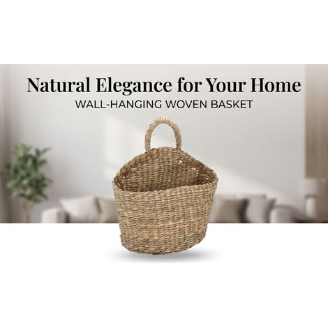 Panier mural tressé en jonc de mer naturel, décoratif et en rotin, pour le rangement et la décoration intérieure. (1/5)