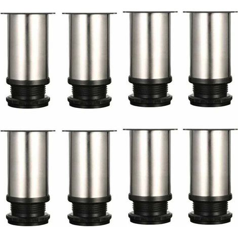 Lot de 8 pieds de meubles réglables – Chrome métal – Hauteur ajustable 80-95mm – Vis de fixation incluses – Pour meubles divers (1/4)