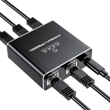 Répartiteur Ethernet 1 vers 4 haute vitesse 1000 Mbps, adaptateur répartiteur Gigabit RJ45 1 en 4 sorties femelles, câble LAN/Internet Cat 8/7/6/5/5e Répartiteur réseau 1 x 4 Plug (1/5)
