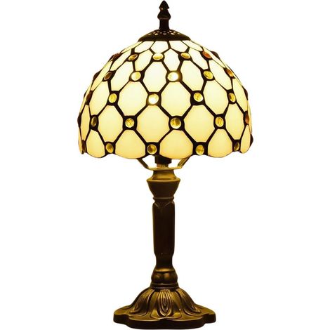 8-Zoll-Tiffany-Tischlampe – Gelbe Perlen-Buntglaslampe (LED-Leuchtmittel inklusive) (1/5)