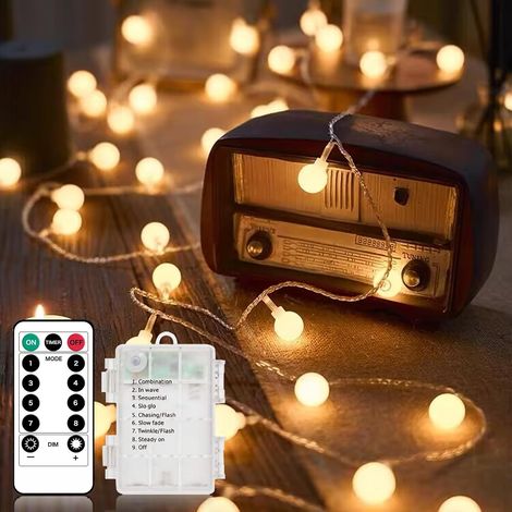 Guirlande Lumineuse Exterieure, 10m 100 LEDs Guirlande lumineuse LED à Pile, Étanche IP65, 8 Modes avec Télécommande Idéale pour le Balcon, Chambres, Noël Décoration (Blanc Chaud)