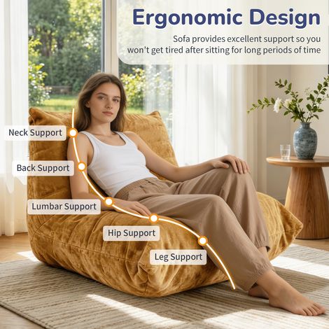 Sillón tipo puf Flying Caterpillar, sofá ultrasuave y cómodo. Sofá lounge elegante para interiores, ideal para el dormitorio o la sala de estar. Tela Snow Neil. (1/5)
