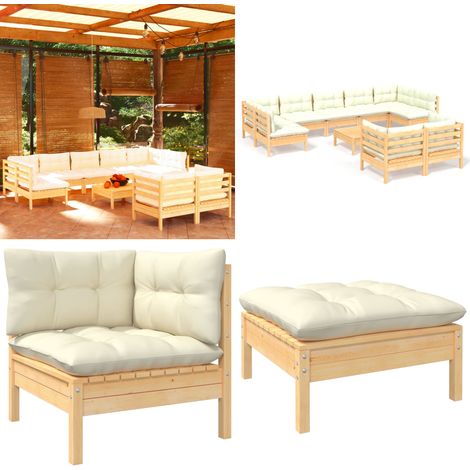 10-tlg. Garten-Lounge-Set mit Creme Kissen Massivholz Kiefer - Gartenzubehör - Lounge Set - Gartenmöbel - Esszimmergarnitur - Outdoor Möbel - Home & Living (1/5)